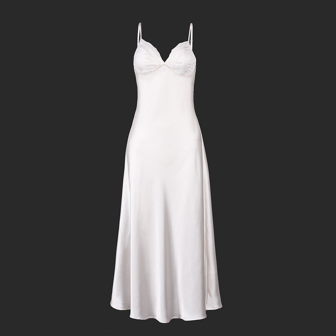 ANNEY satin maxi dress with lace trim