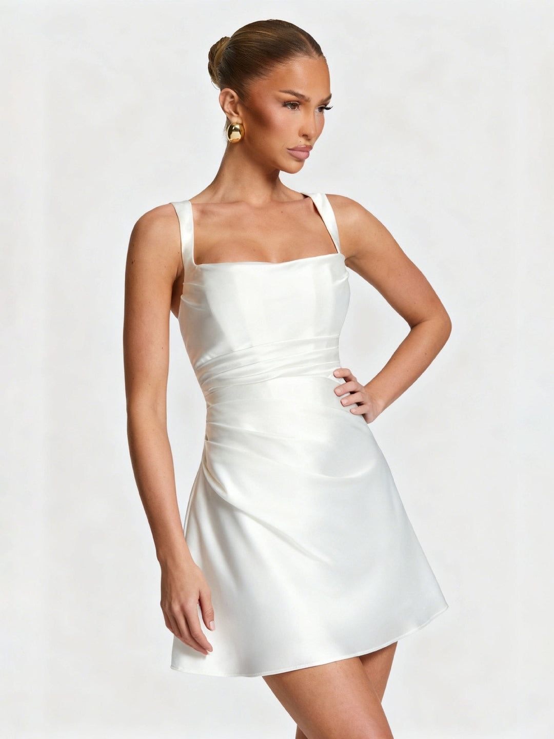 Satin mini dress with tie back for fastening at the waist - INNA