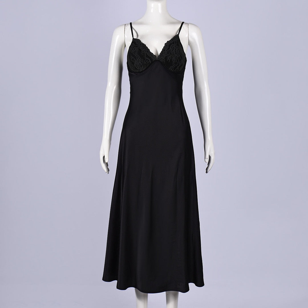 ANNEY satin maxi dress with lace trim