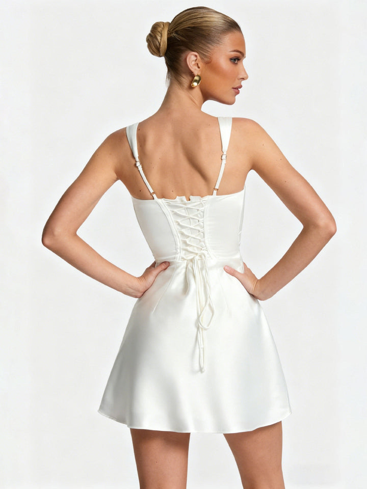 Satin mini dress with tie back for fastening at the waist - INNA