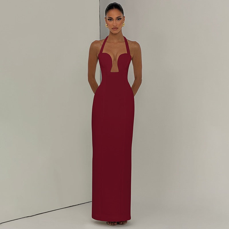 Elegant maxi dress with neck ties and an open back – LAMORIN
