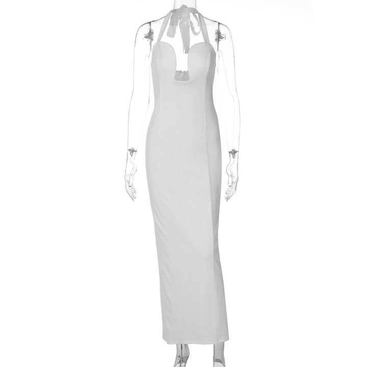 Elegant maxi dress with neck ties and an open back – LAMORIN
