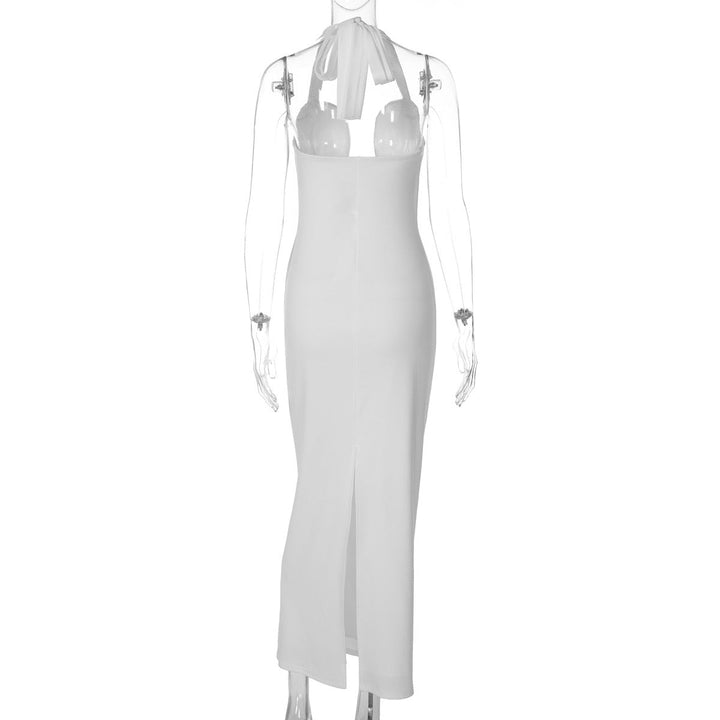Elegant maxi dress with neck ties and an open back – LAMORIN