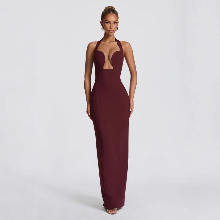 Elegant maxi dress with neck ties and an open back – LAMORIN