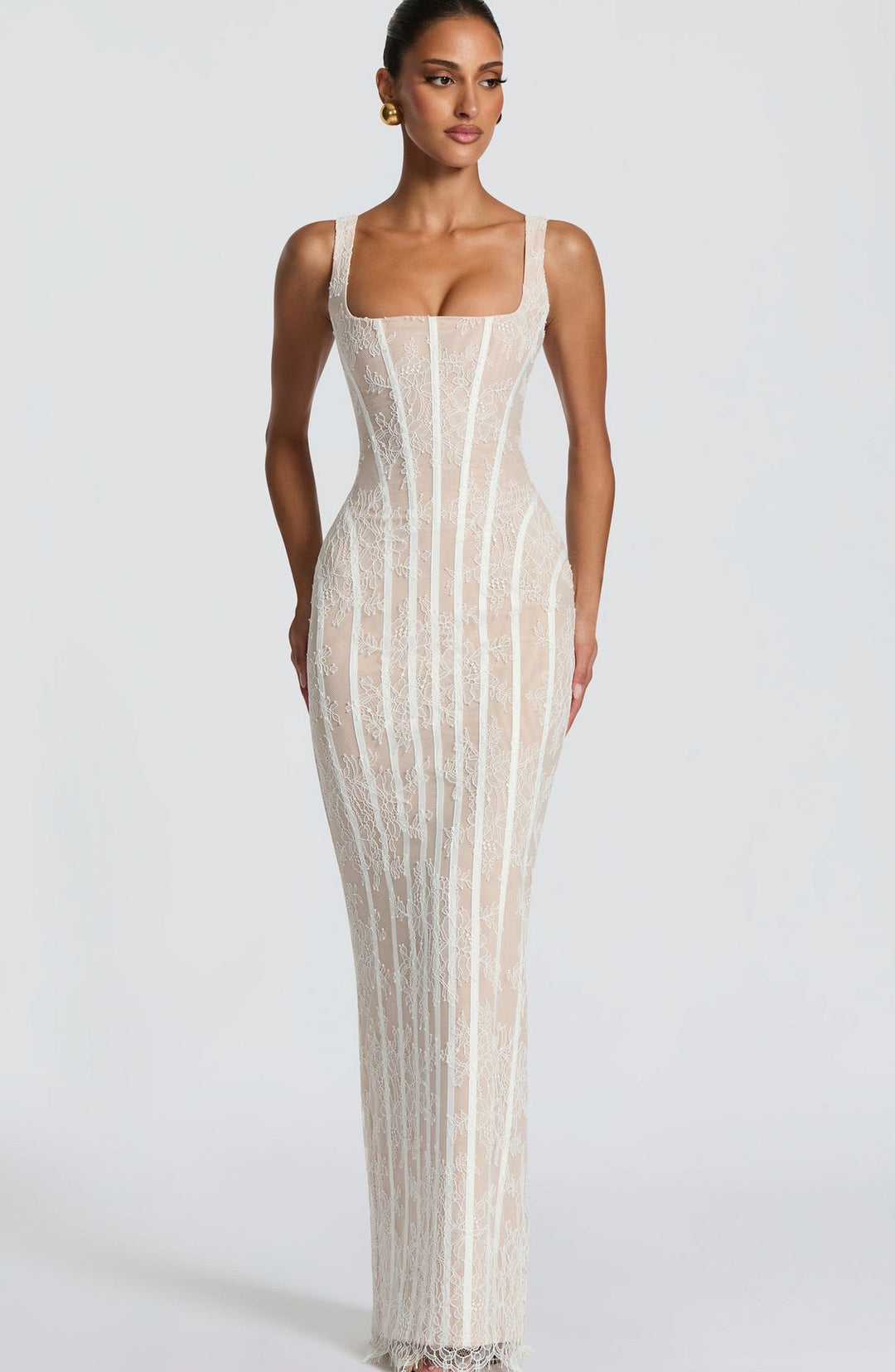 TERNA lace maxi dress with a back tie and waist-cinching design