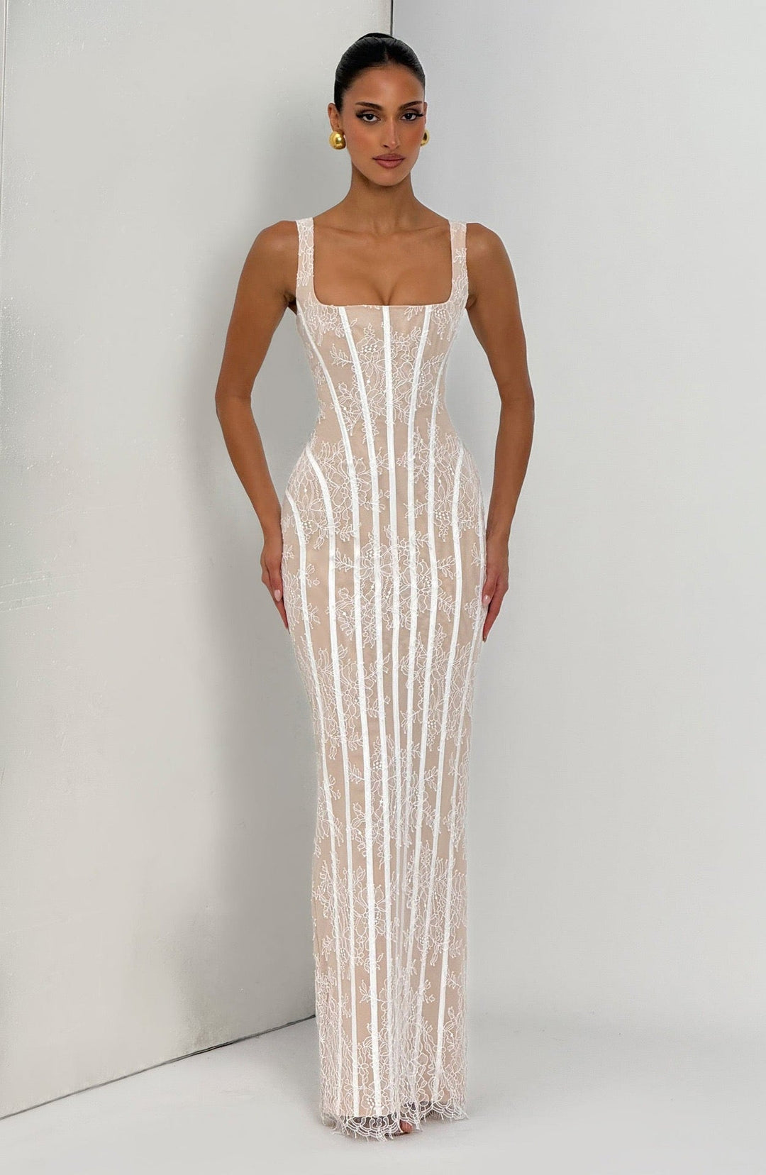 TERNA lace maxi dress with a back tie and waist-cinching design