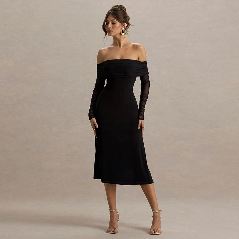 Off-the-shoulder midi dress with chiffon sleeves - Madeline