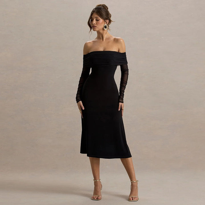 Off-the-shoulder midi dress with chiffon sleeves - Madeline