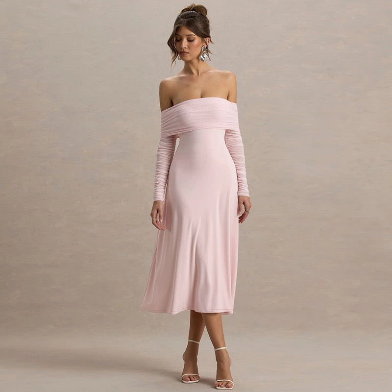 Off-the-shoulder midi dress with chiffon sleeves - Madeline