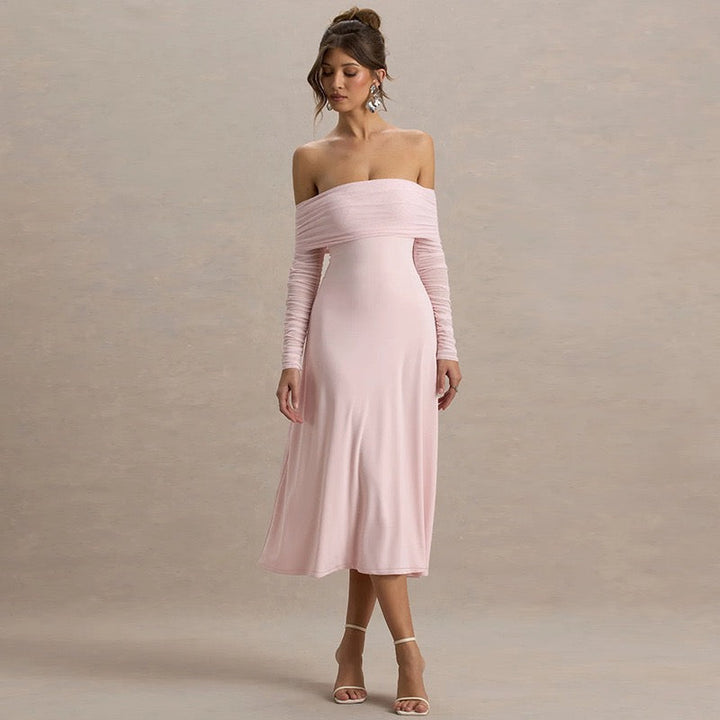 Off-the-shoulder midi dress with chiffon sleeves - Madeline