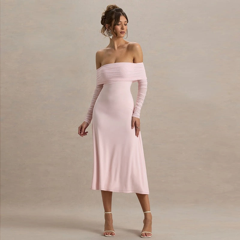 Off-the-shoulder midi dress with chiffon sleeves - Madeline