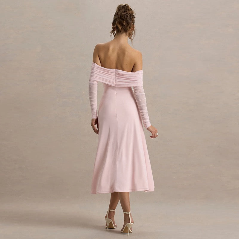 Off-the-shoulder midi dress with chiffon sleeves - Madeline