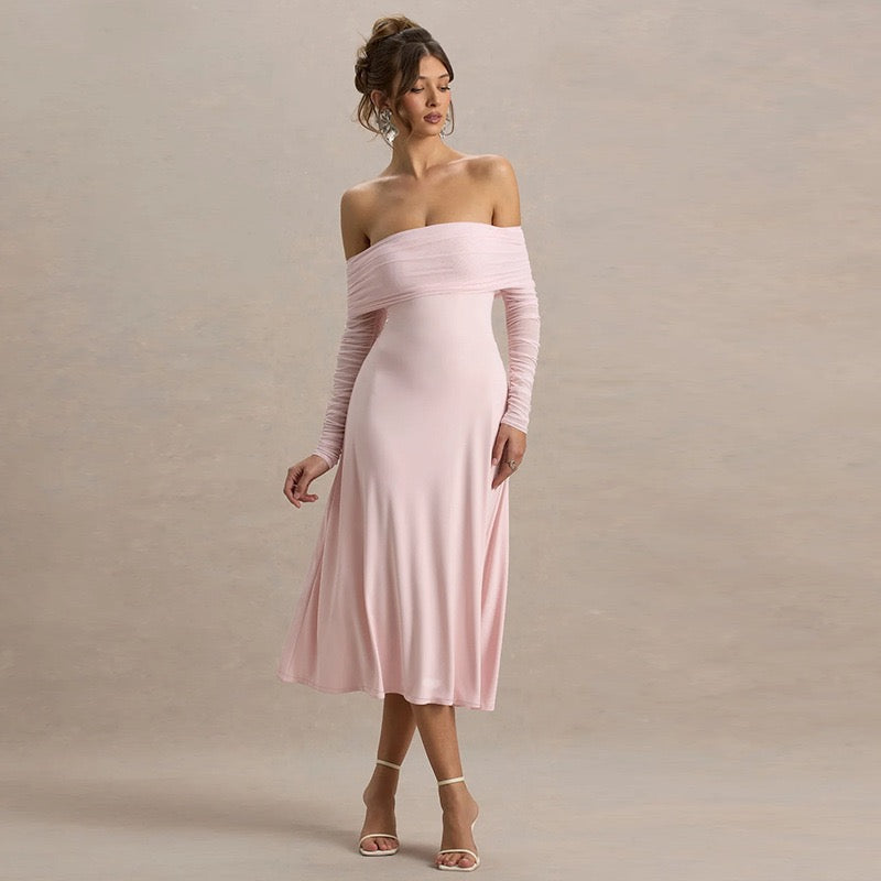 Off-the-shoulder midi dress with chiffon sleeves - Madeline