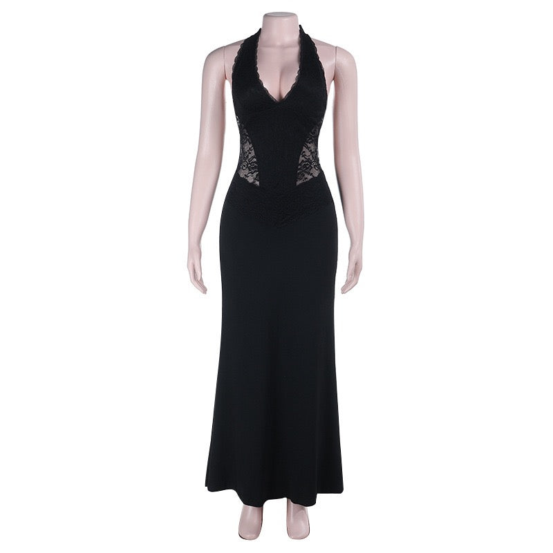 Maxi dress with lace trim and open back - ANEN