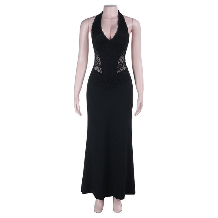 Maxi dress with lace trim and open back - ANEN