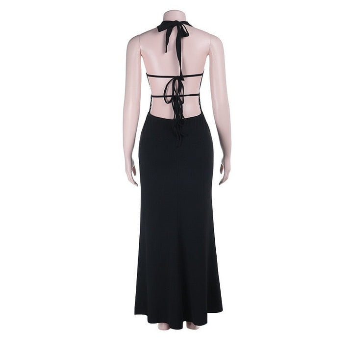 Maxi dress with lace trim and open back - ANEN