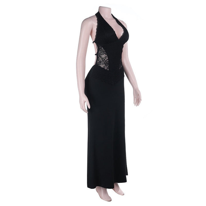 Maxi dress with lace trim and open back - ANEN