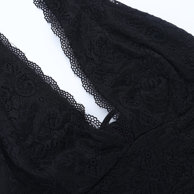 Maxi dress with lace trim and open back - ANEN