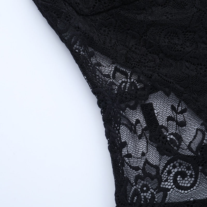 Maxi dress with lace trim and open back - ANEN