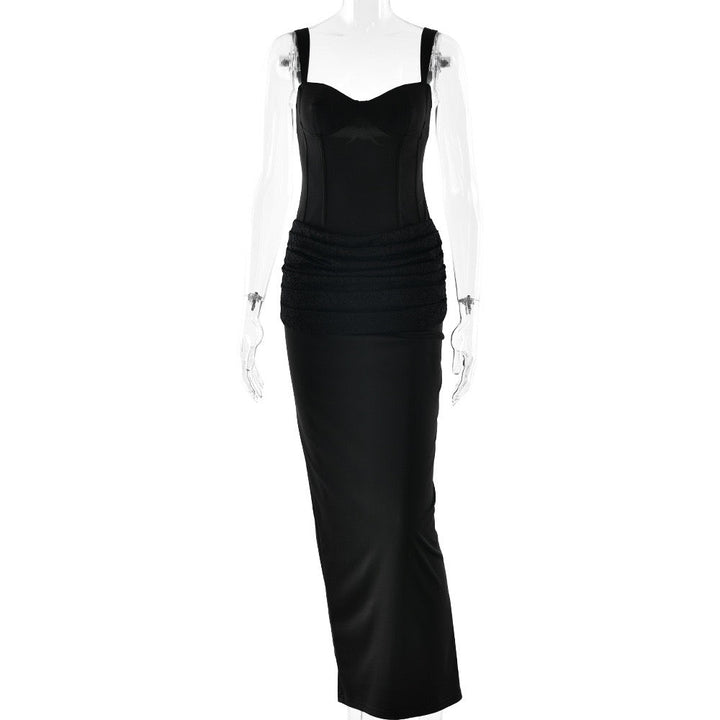 Tight maxi dress in shape-hugging fabric with lace pleats design - BAR