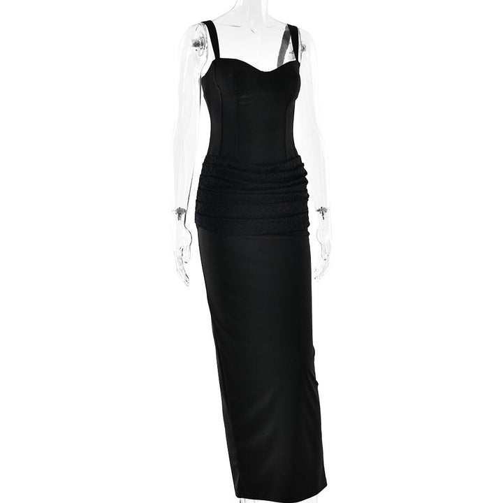 Tight maxi dress in shape-hugging fabric with lace pleats design - BAR