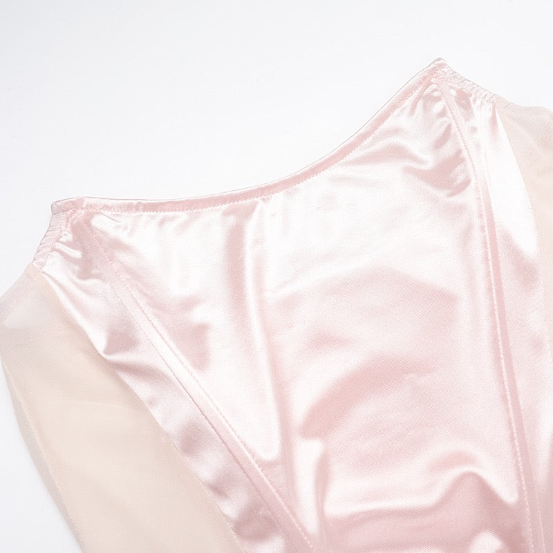 Strapless satin maxi dress with pleats and a slit design with a flower decoration - Joyce