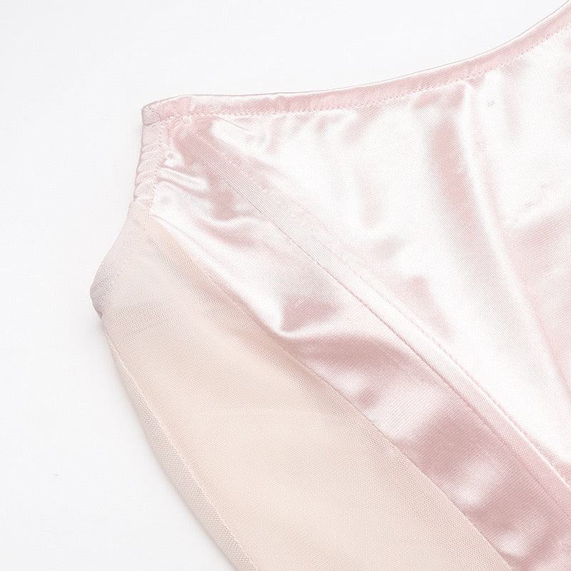 Strapless satin maxi dress with pleats and a slit design with a flower decoration - Joyce