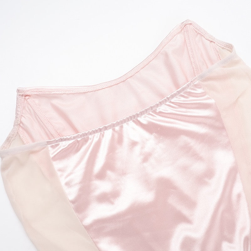 Strapless satin maxi dress with pleats and a slit design with a flower decoration - Joyce