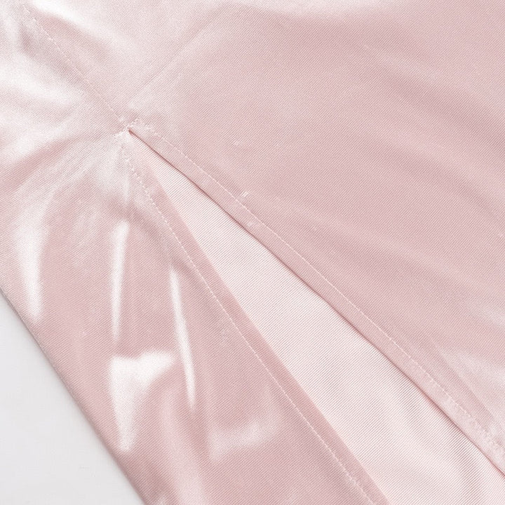 Strapless satin maxi dress with pleats and a slit design with a flower decoration - Joyce