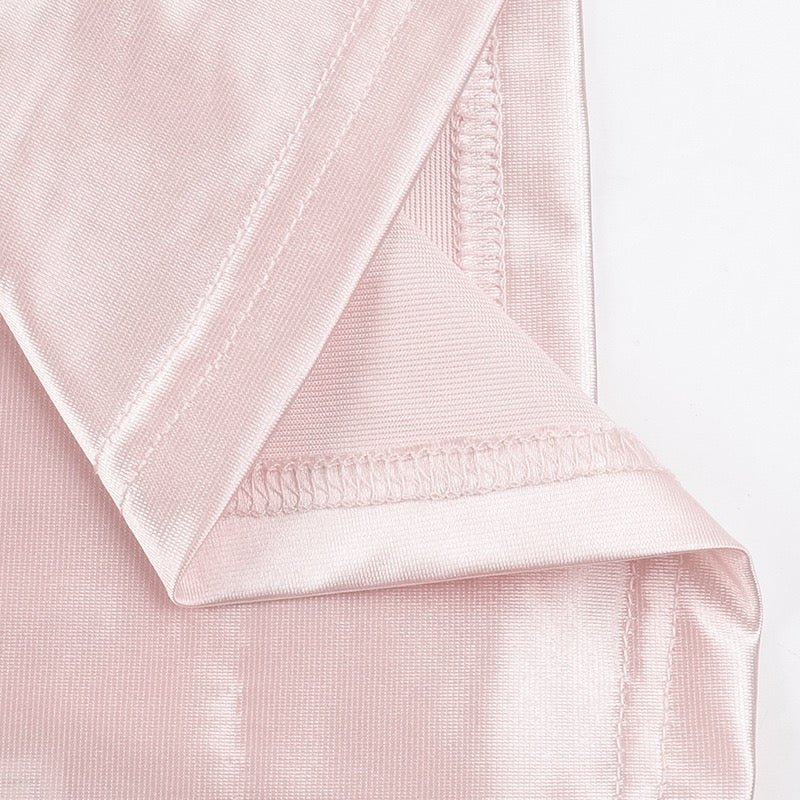 Strapless satin maxi dress with pleats and a slit design with a flower decoration - Joyce