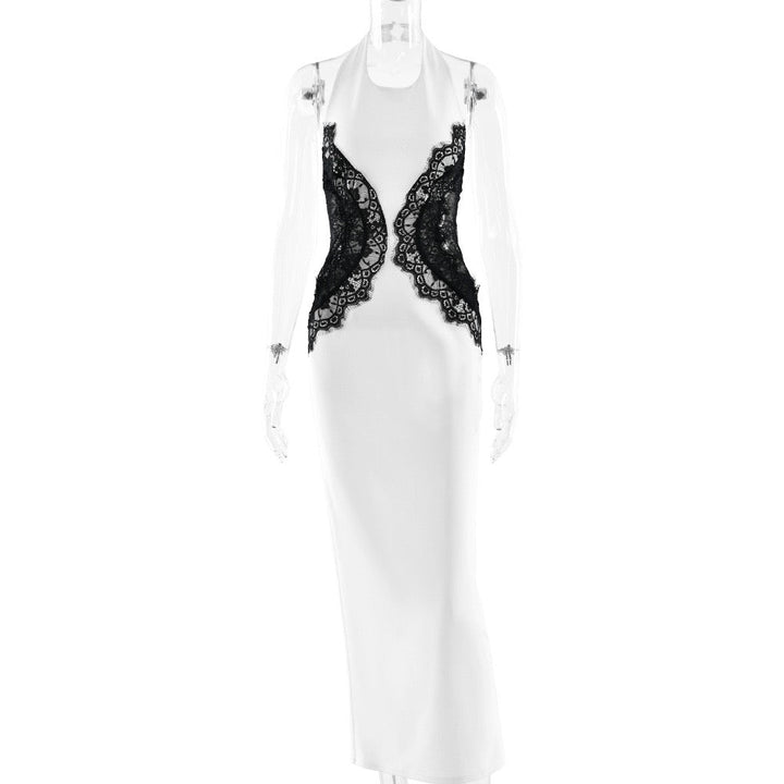 Elegant maxi dress with open back lace trim - CANDICE