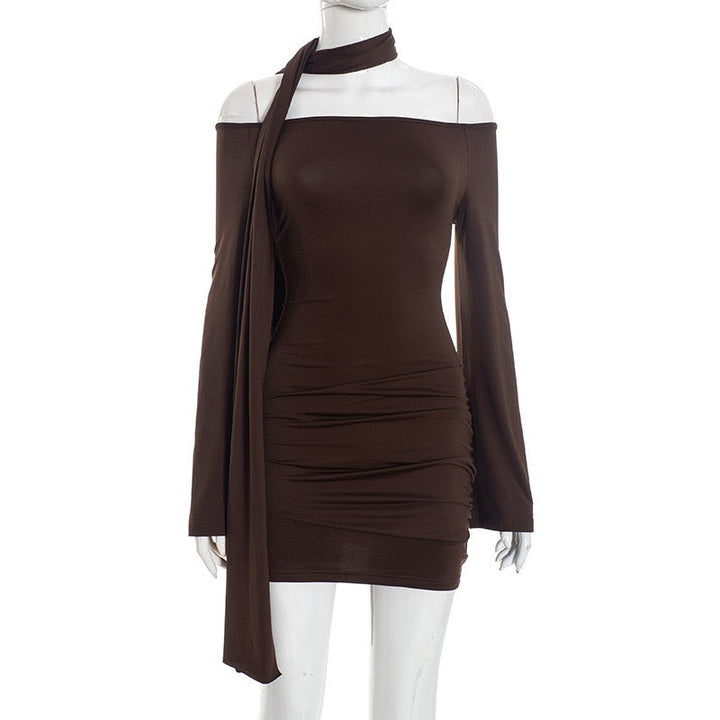 Off-the-shoulder mini dress with scarf detail - Light