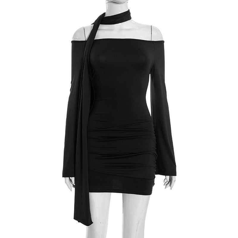 Off-the-shoulder mini dress with scarf detail - Light