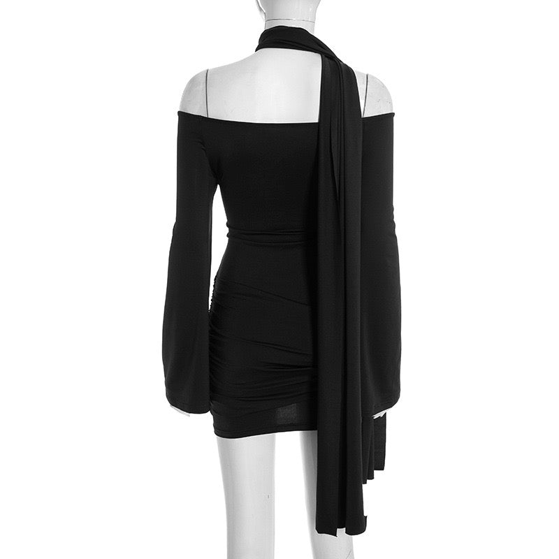 Off-the-shoulder mini dress with scarf detail - Light