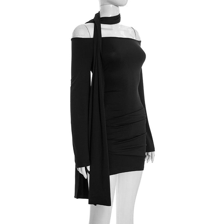 Off-the-shoulder mini dress with scarf detail - Light