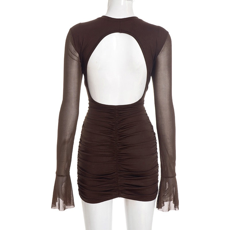 Mini dress with gathered design and open back chiffon sleeves - Rome