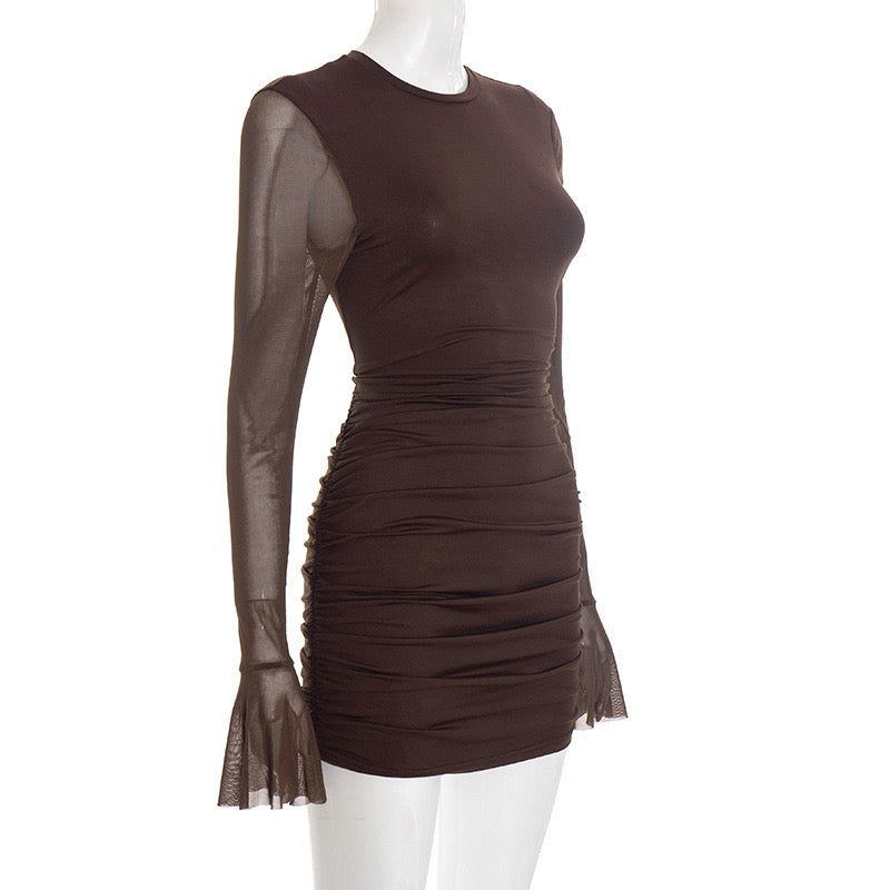 Mini dress with gathered design and open back chiffon sleeves - Rome