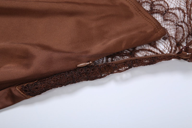 Satin maxi dress with open back lace design - CICILIA