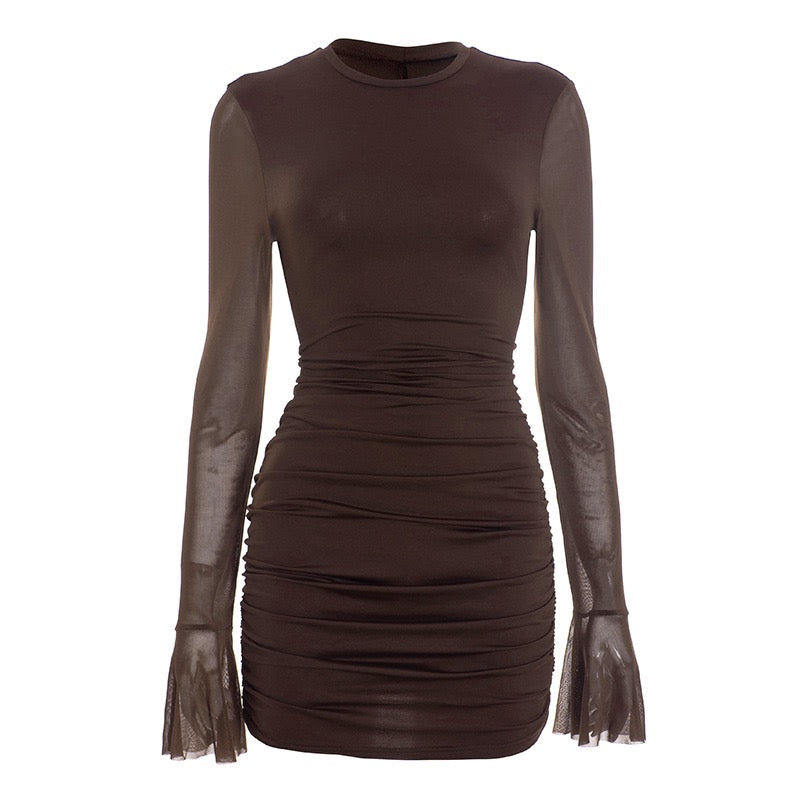 Mini dress with gathered design and open back chiffon sleeves - Rome