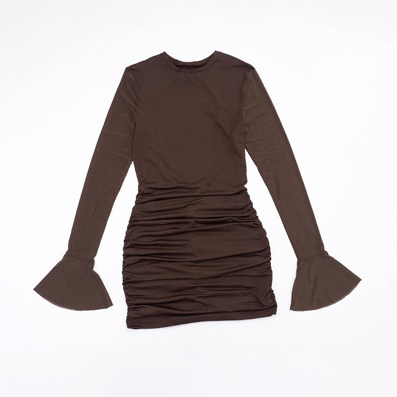 Mini dress with gathered design and open back chiffon sleeves - Rome