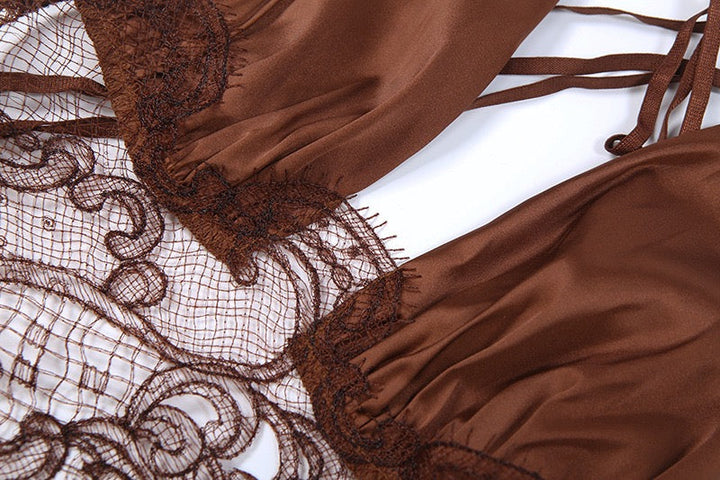 Satin maxi dress with open back lace design - CICILIA