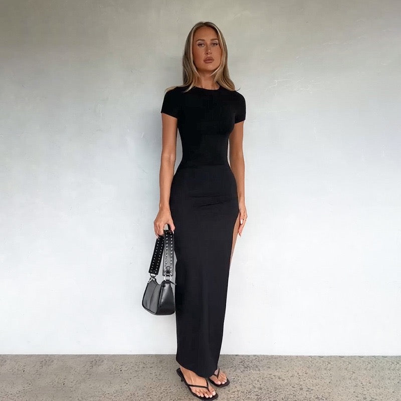Fitted Maxi Dress with Slit Design - NIK