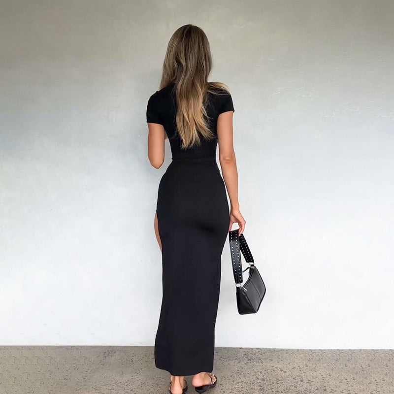 Fitted Maxi Dress with Slit Design - NIK