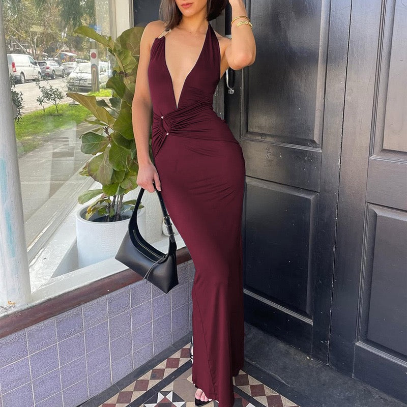 Open-back fitted maxi dress with gathered buckles - Wally