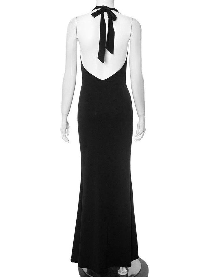 Maxi dress with lace trim and open back - ANNA