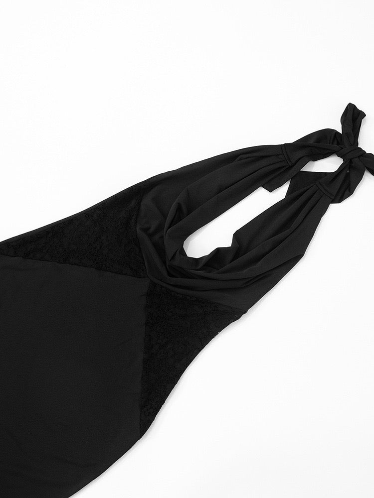 Maxi dress with lace trim and open back - ANNA