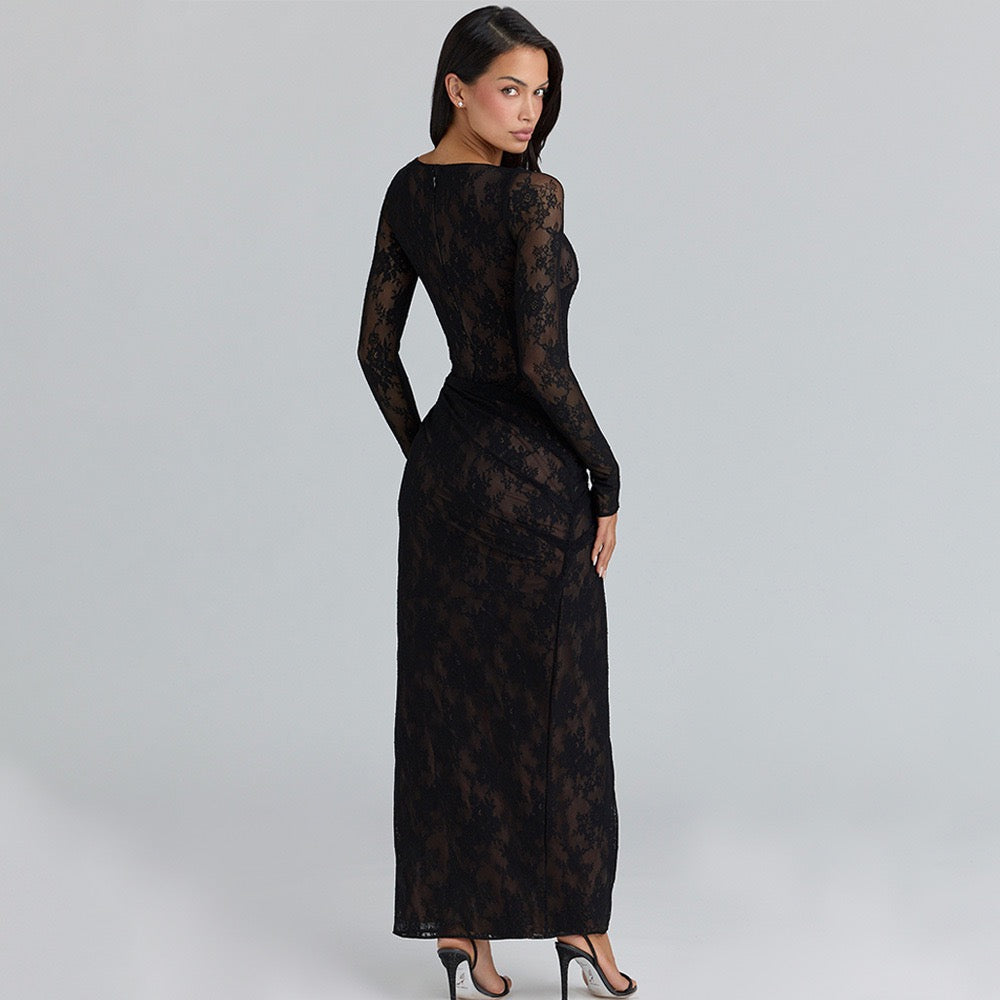 Lace maxi dress with slit design - ELOR