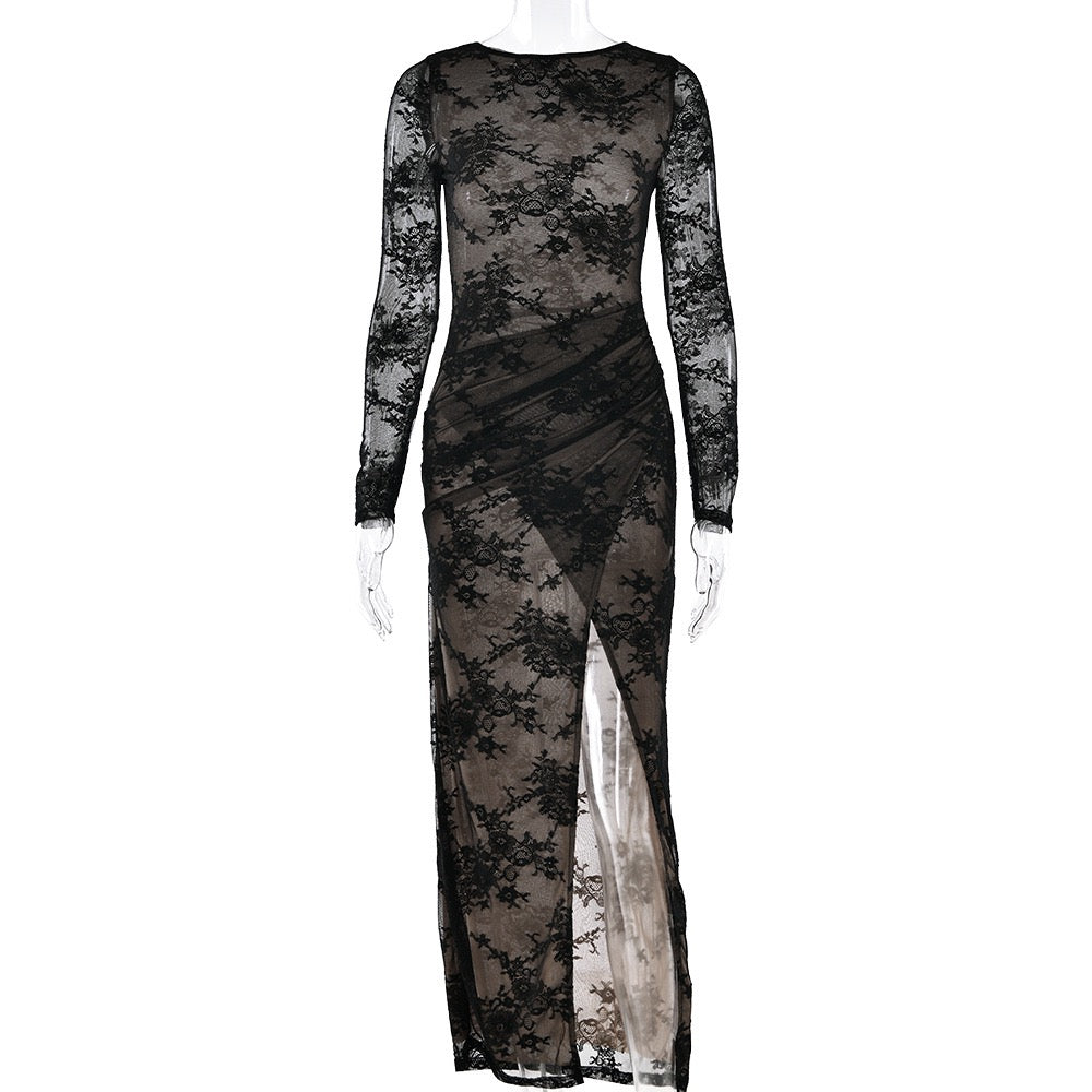 Lace maxi dress with slit design - ELOR