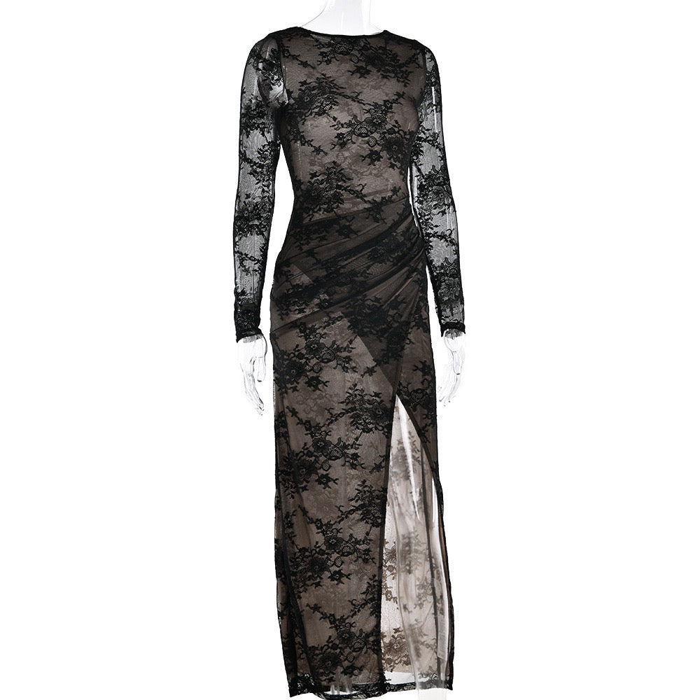 Lace maxi dress with slit design - ELOR
