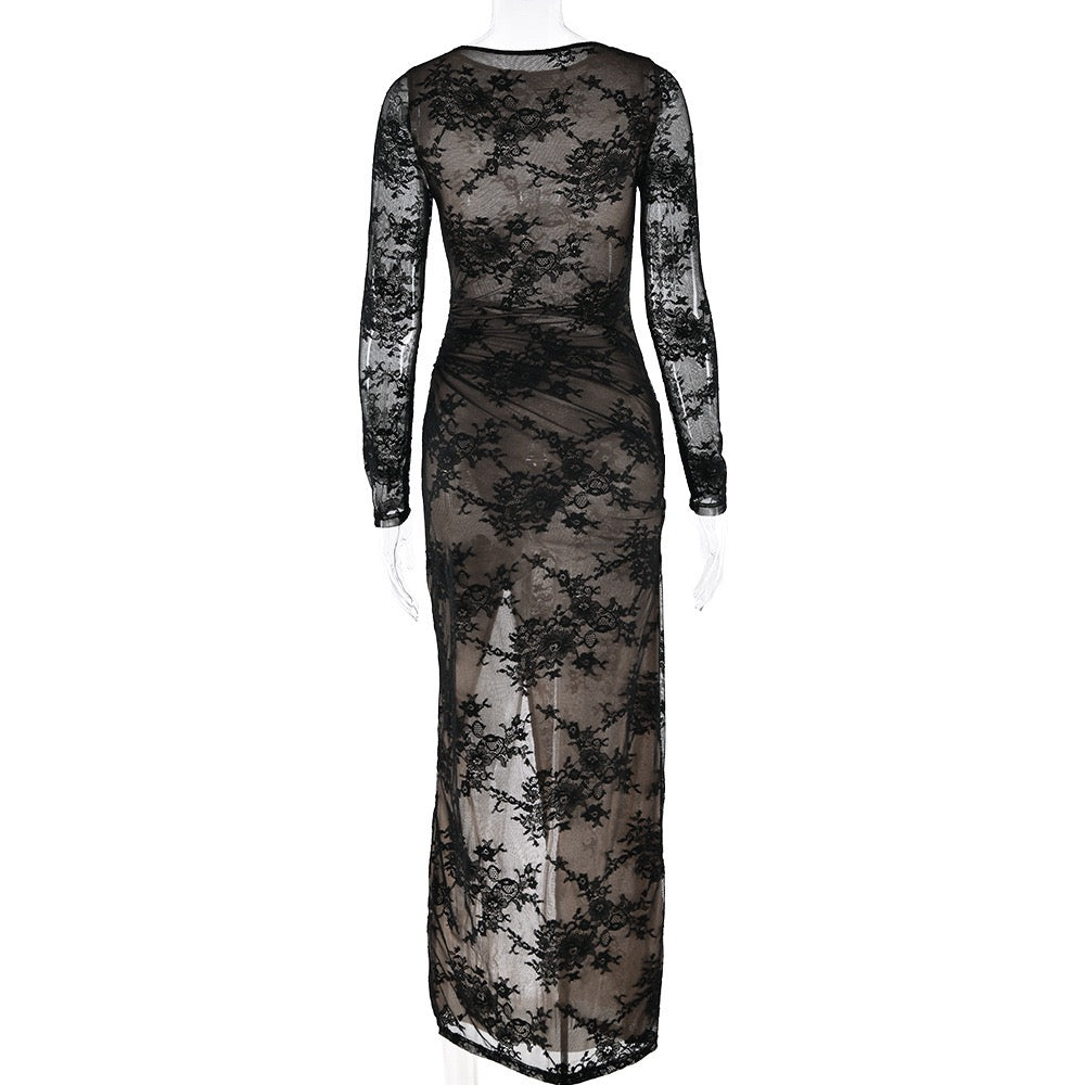 Lace maxi dress with slit design - ELOR
